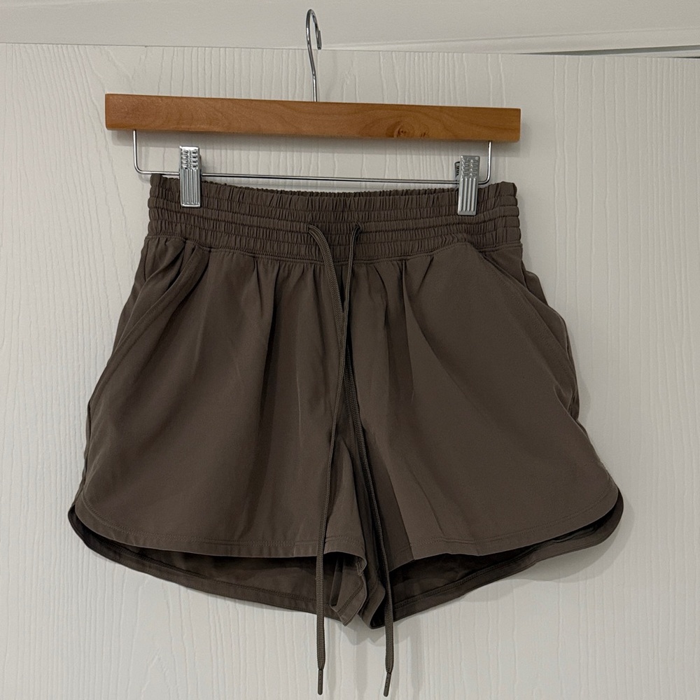 YPB Women's Athletic Drawstring Shorts in Taupe